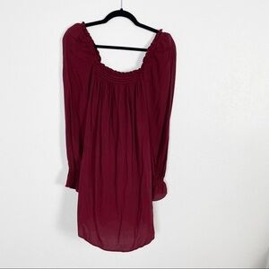 Reformation Hudson Smocked Long Sleeve Mini Dress Red Small Casual Square Neck